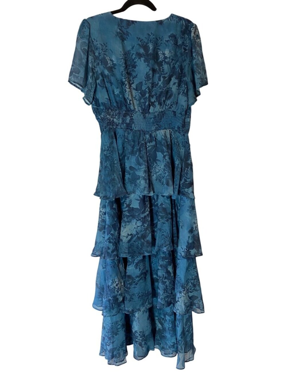 NWT Ador Blue Floral Tiered Maxi Dress Flutter Sleeves XL - Picture 3 of 10
